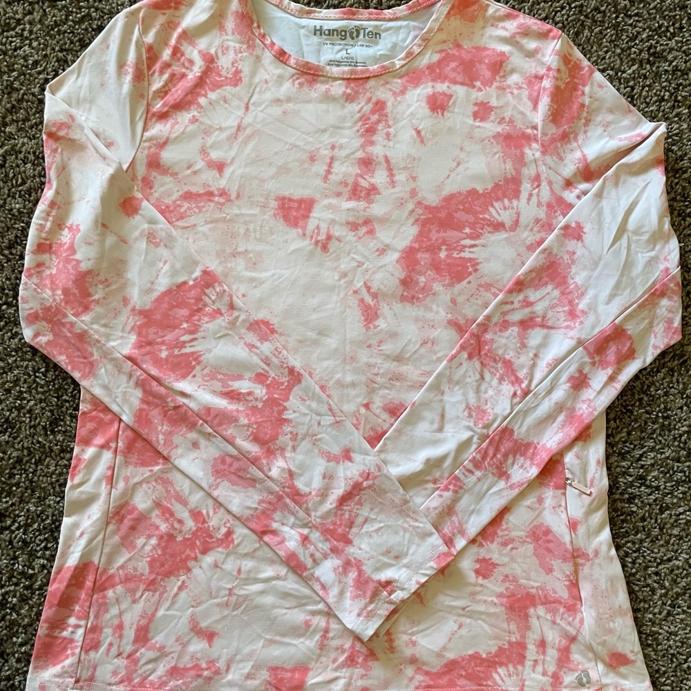 Hang Ten Women's Pink and White Tie-Dye Long Sleeve Tee